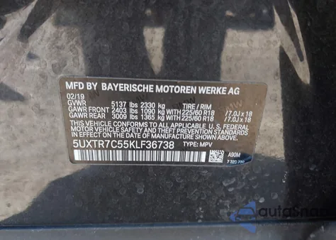 2019 BMW X3 Sdrive30I from USA, damaged, VIN 5UXTR7C55KLF36738